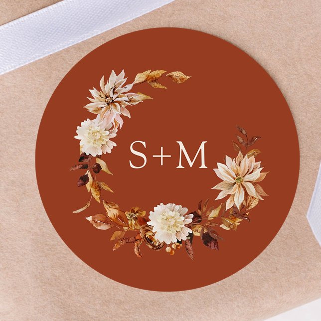 Umschlag Aufkleber für Kupferfall Monogram-Blumend (Copper Fall Monogram Floral Wreath Envelope Seal by Painted Paperie
)