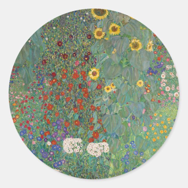 UMSCHLAG AUFKLEBER : KLIMT : GARTEN MIT SONNENBLUM (Vorderseite)