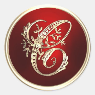 Umschlag Aufkleber mit Gold und Rot, Monogramm C