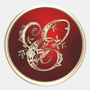 Umschlag Aufkleber mit Gold und Rot, Monogramm E
