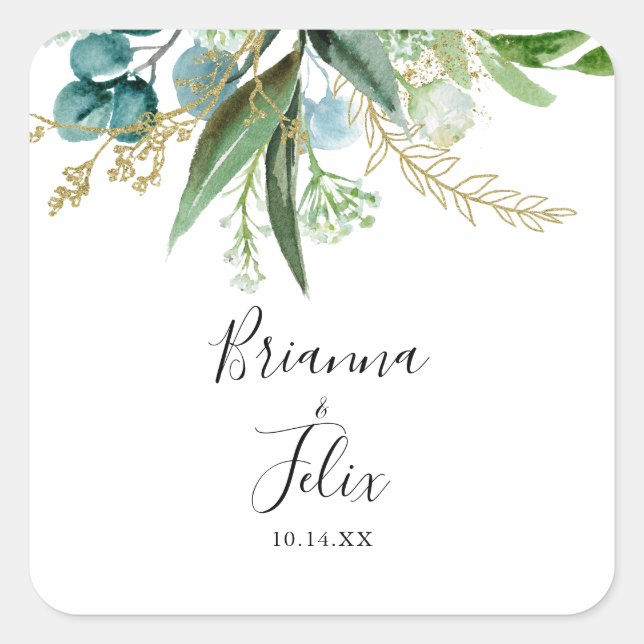 Umschlag Aufkleber mit tropischen goldenen Hochzei (Vorderseite)