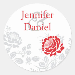 Umschlag Aufkleber Red and Gray Damask