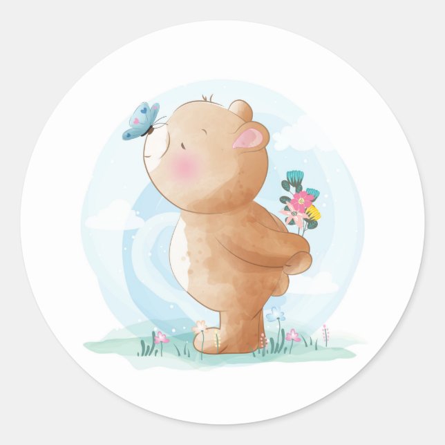UMSCHLAG AUFKLEBER STICKER : BABY BEAR & BUTTERFLY (Vorderseite)