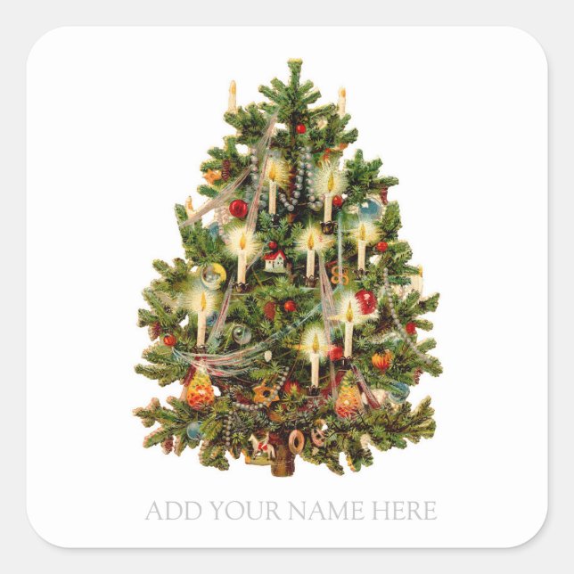 UMSCHLAG AUFKLEBER-STICKER MIT WEINCHRISTMAS BAUM QUADRATISCHER AUFKLEBER (Vorderseite)