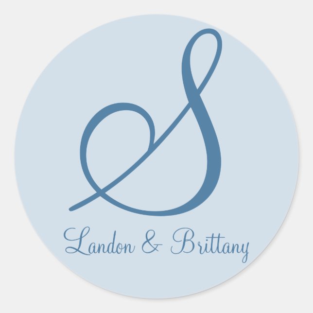 Umschlag Aufkleber: Subtile Monogramm (blau) Runder Aufkleber (Vorderseite)