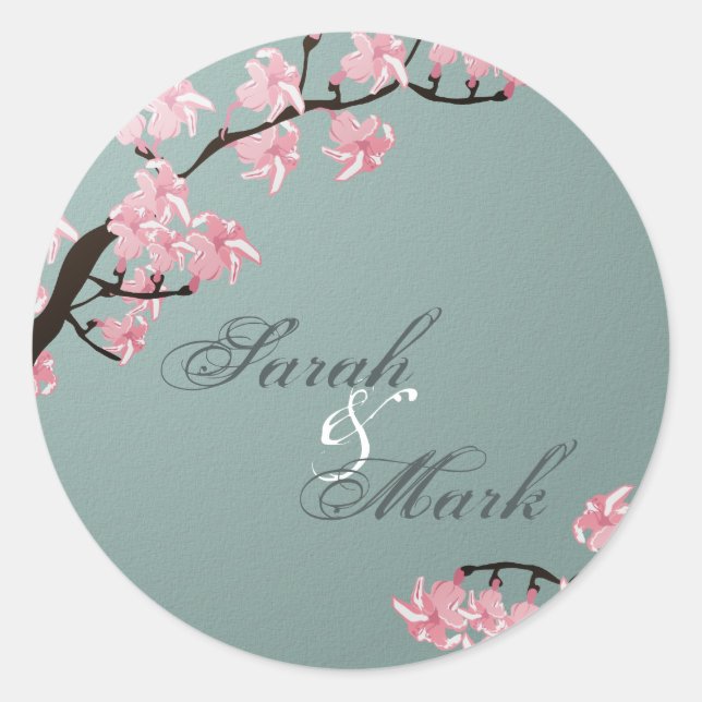 Umschlag Aufkleber Türkis & Rosa Kirschblüten (Vorderseite)