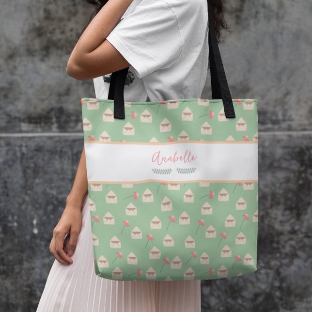 Umschlag und Blume Muster mit Name Tote Bag (Von Creator hochgeladen)