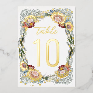 Umschlagene Blumen Boho Goldfolie Tischnummern