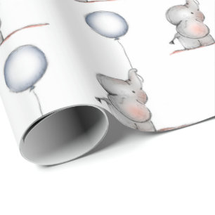 Umschlagpapier - Babyelefone mit einem Ballon Geschenkpapier