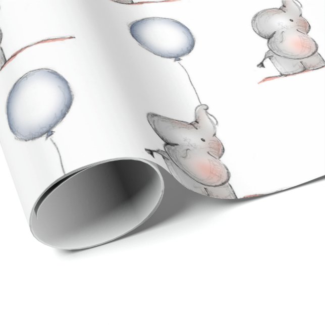 Umschlagpapier - Babyelefone mit einem Ballon Geschenkpapier (Rolleneckpunkt)