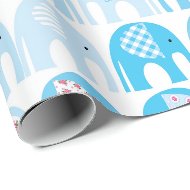 Umschlagpapier - Blaue Elefanten Geschenkpapier (Rolleneckpunkt)