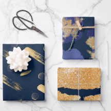 Umschlagpapier Flachblatt Set 3 Blau und Gold