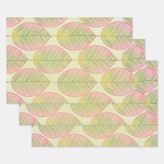Umschlagpapier Flachblatt Set 3 - Fan Palm Leaf Geschenkpapier Set (Set)