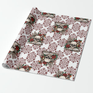 Umschlagpapier für Gotik, Schädel und Rose Geschenkpapier