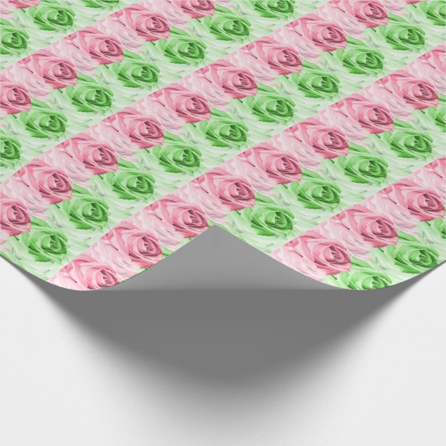 Umschlagpapier für rosa und grüne Rose Geschenkpapier (Ecke)