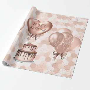 Umschlagpapier Roll 15' Rose Gold Geburtstag Geschenkpapier