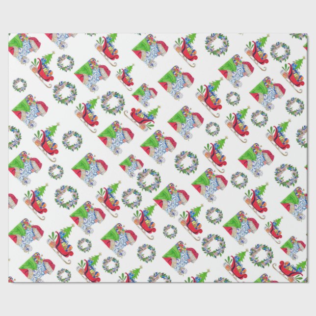 Umschlagpapier Santa und Sleigh Geschenkpapier (Saum)