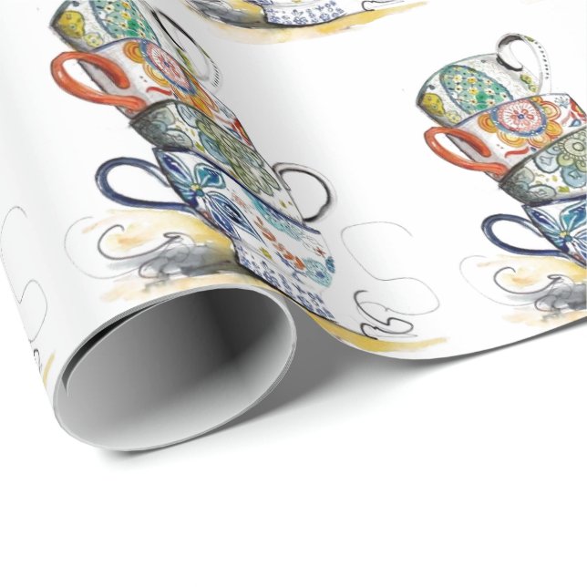 Umschlagpapier - Vintage Teacups Geschenkpapier (Rolleneckpunkt)