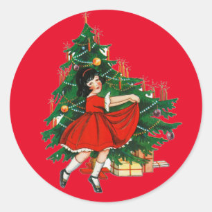 UMSCHLAGVERSIEGELUNG MIT VINTAGE-WEIHNACHTSBILD RUNDER AUFKLEBER
