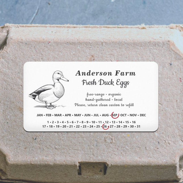Umschließendes Datum - Haltungseier - Weißer Aufkl Adressaufkleber (Encircled Date - Farm Duck Eggs White Sticker)