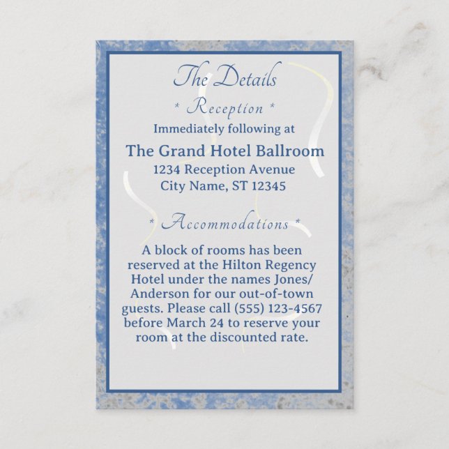 Umschließungskarte aus blauem und grauem Marmor Begleitkarte (Vorderseite)