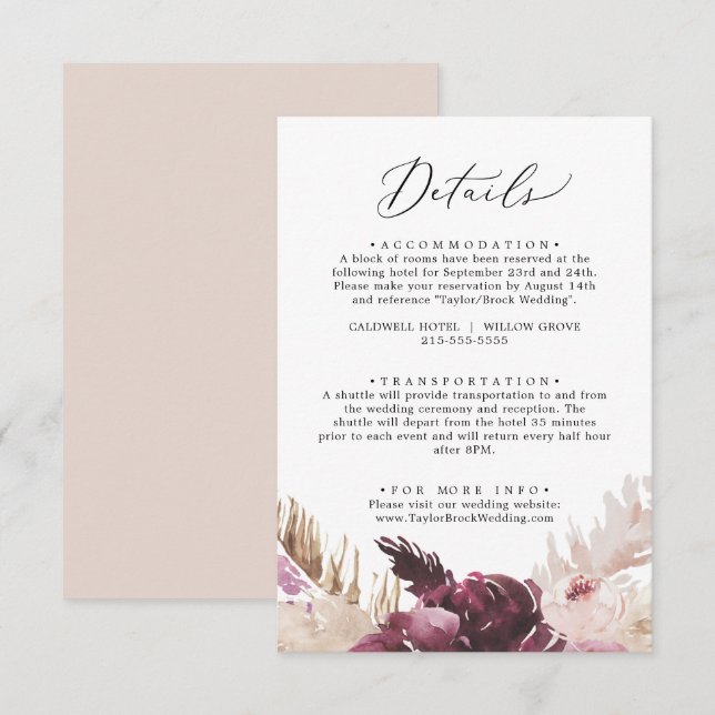 Umschließungskarte für Boho Pampas Grass Begleitkarte (Vorne/Hinten)