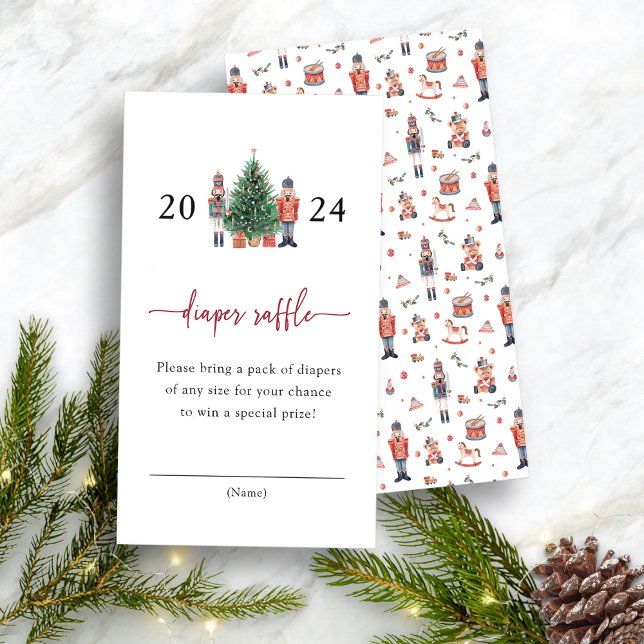 Umschließungskarte für den Holiday Diaper Begleitkarte (Diaper Raffle Card - Nutcracker Baby Shower Invitation by Painted Paperie)