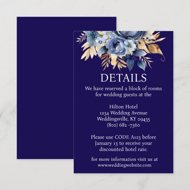 Umschließungskarte für Navy Blue und Gold Begleitkarte (Vorne/Hinten)