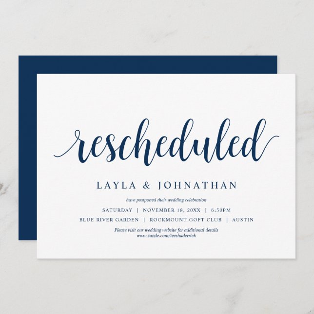 Umschulung, Hochzeit Ändern des Datums Einladung (Vorne/Hinten)