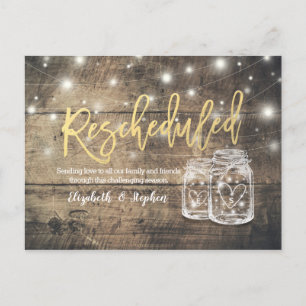 Umschulung Hochzeitspause Mason Jars Wood Ankündigungspostkarte