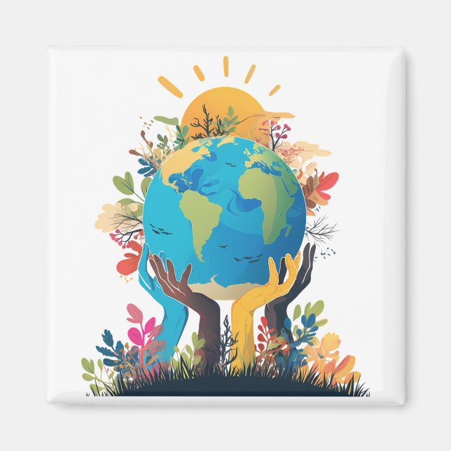 Umwelt - Erddarstellung mit Hand und Sonne Magnet (Vorne)