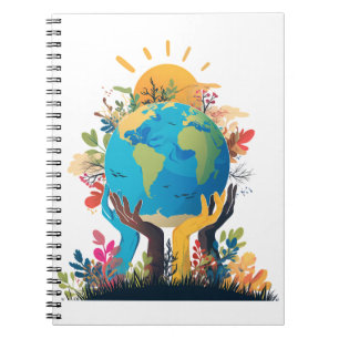 Umwelt - Erddarstellung mit Hand und Sonne Notizblock