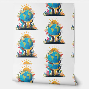 Umwelt - Erddarstellung mit Hand und Sonne Tapete