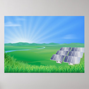 Umweltfreundliche Solarpanel-Landschaft Poster