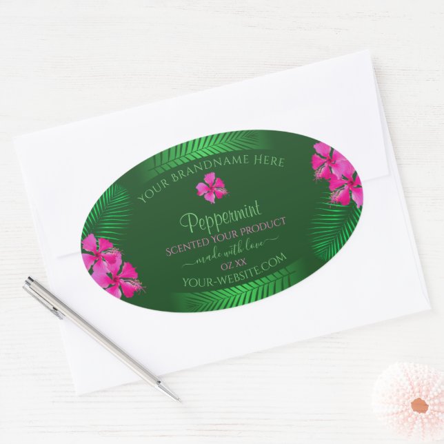 Umweltzeichen Rosa Blume mit Palm-Blätter Ovaler Aufkleber (Umschlag)
