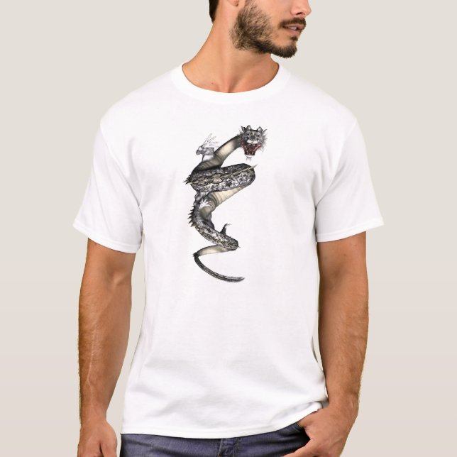 Umwickelt, um Drache-asiatisches T-Shirt (Vorderseite)