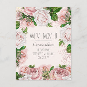 Umzug bekannt geben Vintage Blush rosa Rosen Postkarte