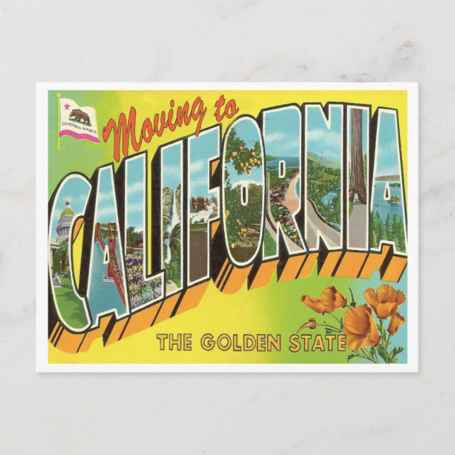 Umzug nach Kalifornien - Vintage Adressenänderung Ankündigungspostkarte (Vorderseite)