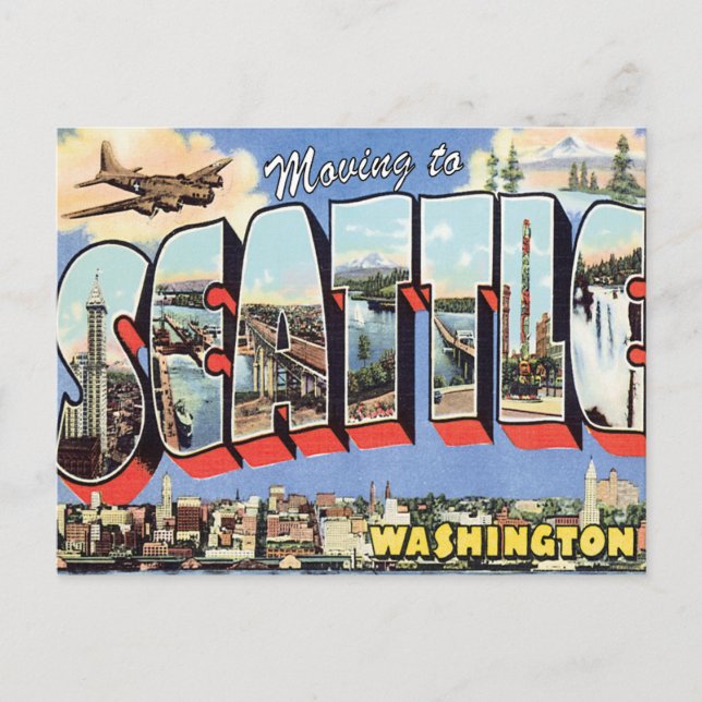 Umzug nach Seattle WA Vintage Adressenänderung Ankündigungspostkarte (Vorderseite)