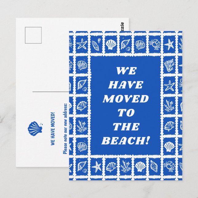 UMZUGSANKÜNDIGUNG ADRESSE Blue Seashells Strand Postkarte (Vorne/Hinten)