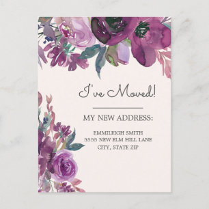 Umzugsmeldung Lila Aquarell Blumen Cream Postkarte
