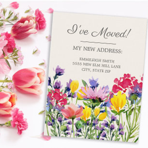 Umzugsmeldung Lila Gelbe Wildblumen Postkarte