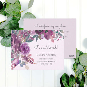 Umzugsmeldung Lila Wasserfarbe Floral Postkarte