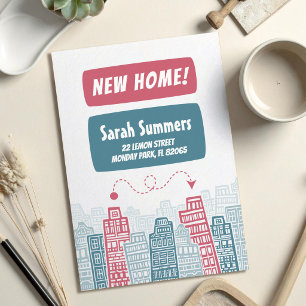 Umzugsmeldung mit retro Stadt Einladung