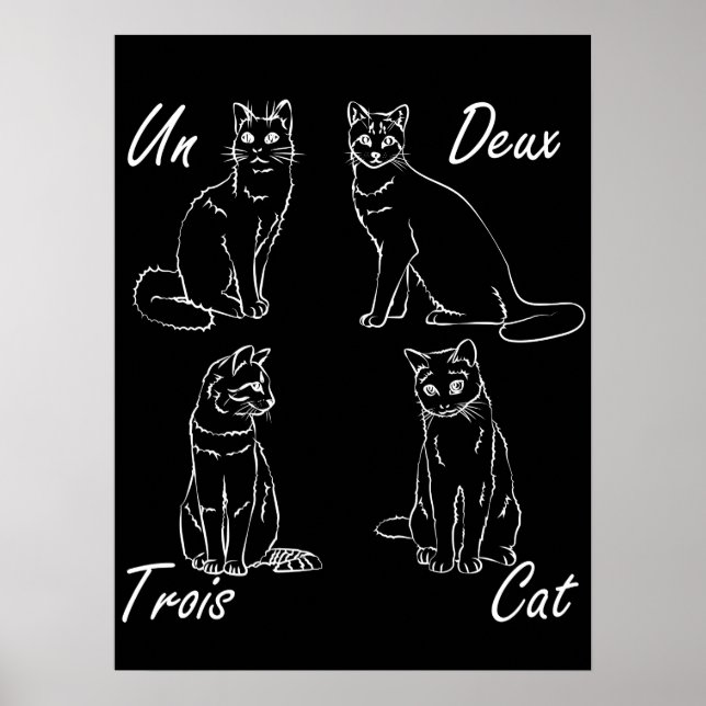 Un Deux Trois Cat Funny Französisch Poster (Vorne)
