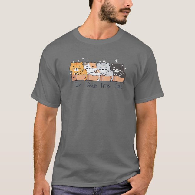Un Deux Trois Cat T-Shirt Niedlich Kitten Funny Fr (Vorderseite)