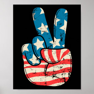 UN Flag Peace Sign Hand 4. Juli Patriotische Männe Poster