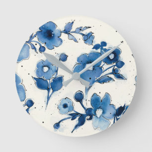 Unabhängige blaue Blüte Runde Wanduhr