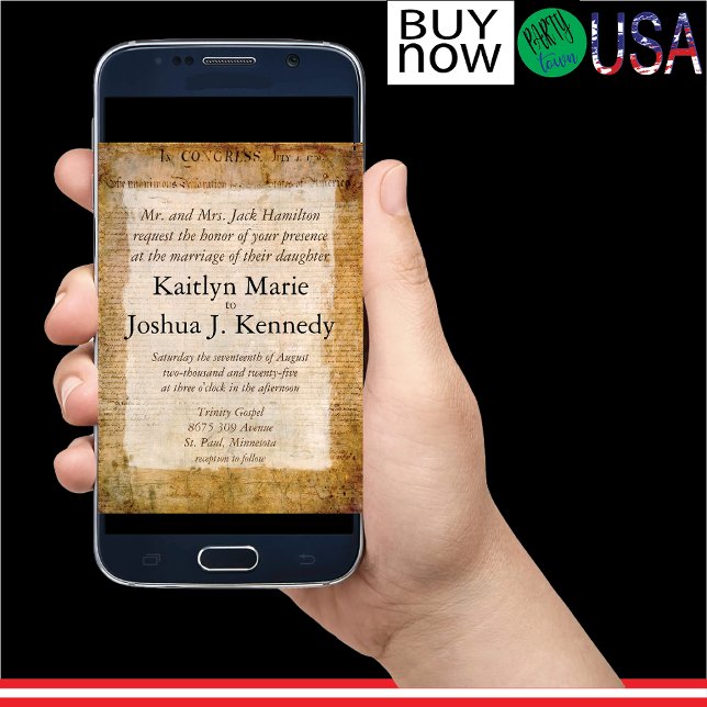 Unabhängigkeitserklärung 📜 USA Vintag Einladung (Authentic parchment-style design)