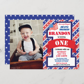 Unabhängigkeitstag 1. Geburtstag Junge Foto Einladung